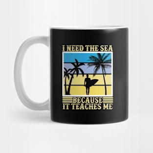 background quote saying surfboard palm beach sea sun Mug